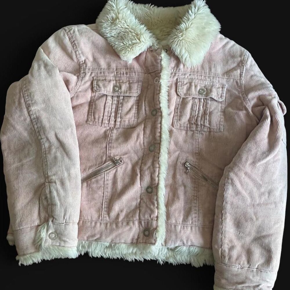 Y2K JLO by Jennifer Lopez Pink Corduroy Faux Fur Lined Jacket Size XL